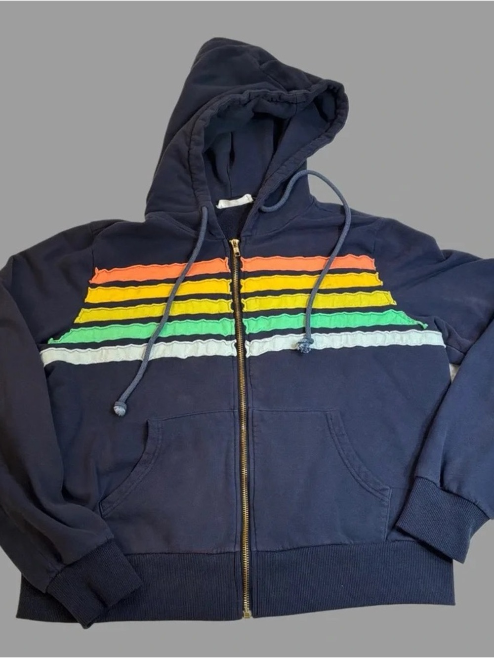 By Together Navy zip up rainbow stripe hoodie
